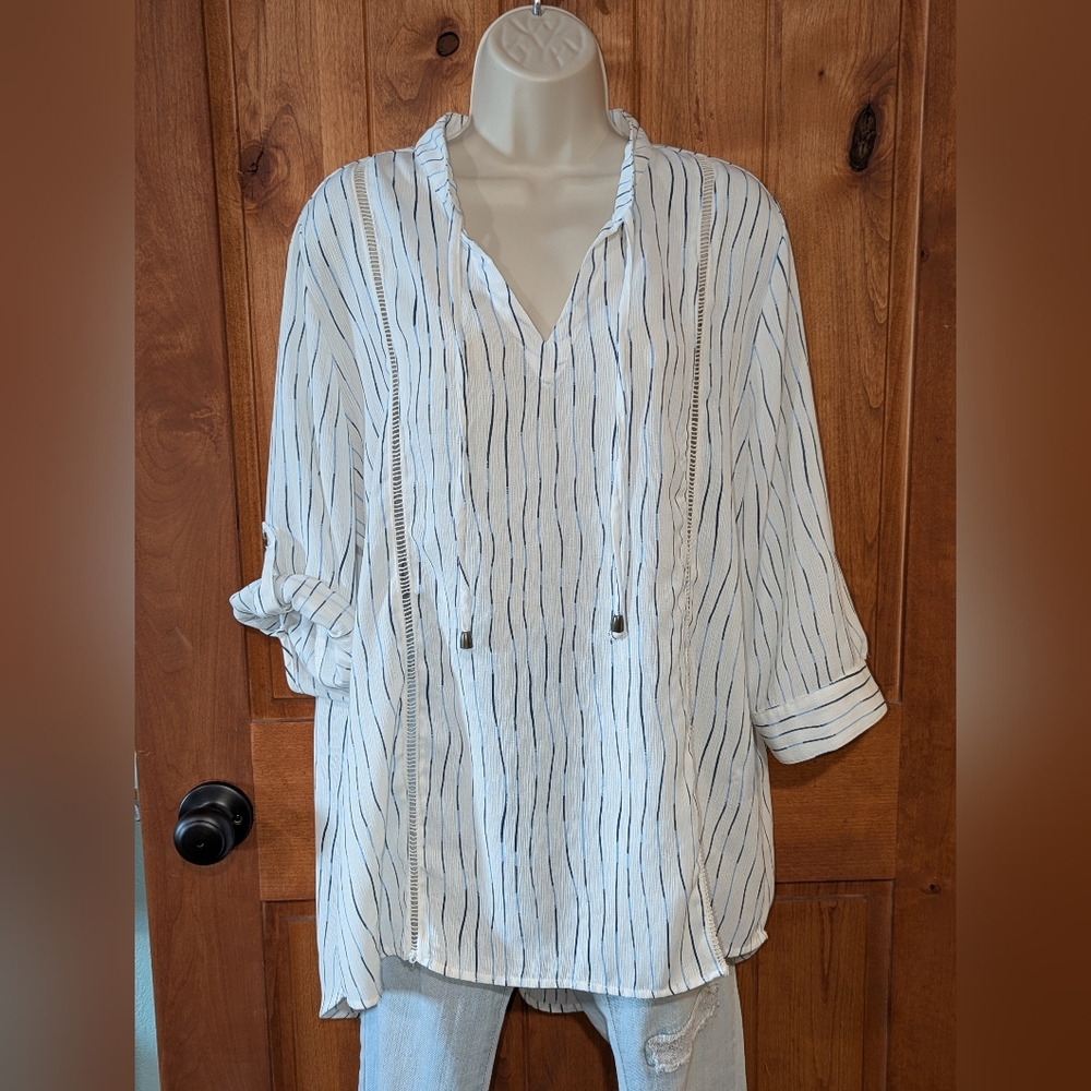Simply Noelle White and Black‎ Striped Tunic